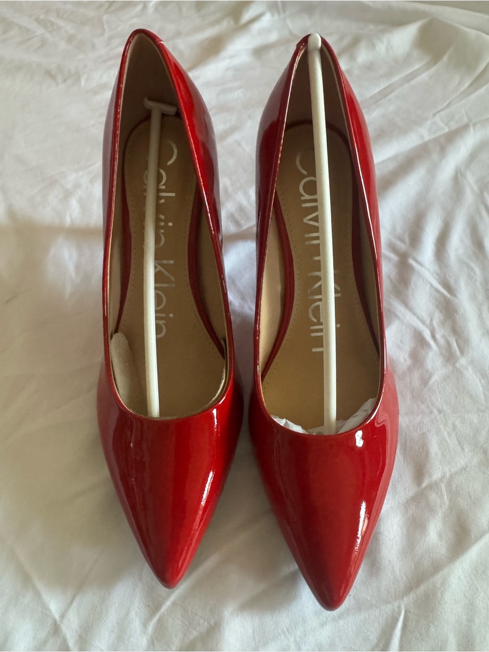 Calvin Klein Red Patent Pointed-Toe Pumps - Glossy Finish